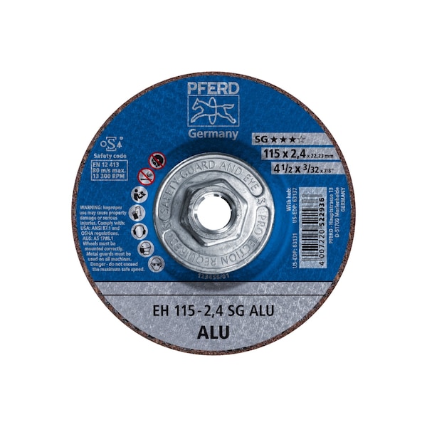 Pferd Abrasive Cut-Off Wheel, Type 27, 4-1/2 in Dia, 3/32 in Thick, 5/8 in-11 Arbor Hole Size, 30 Grit 63137 - main